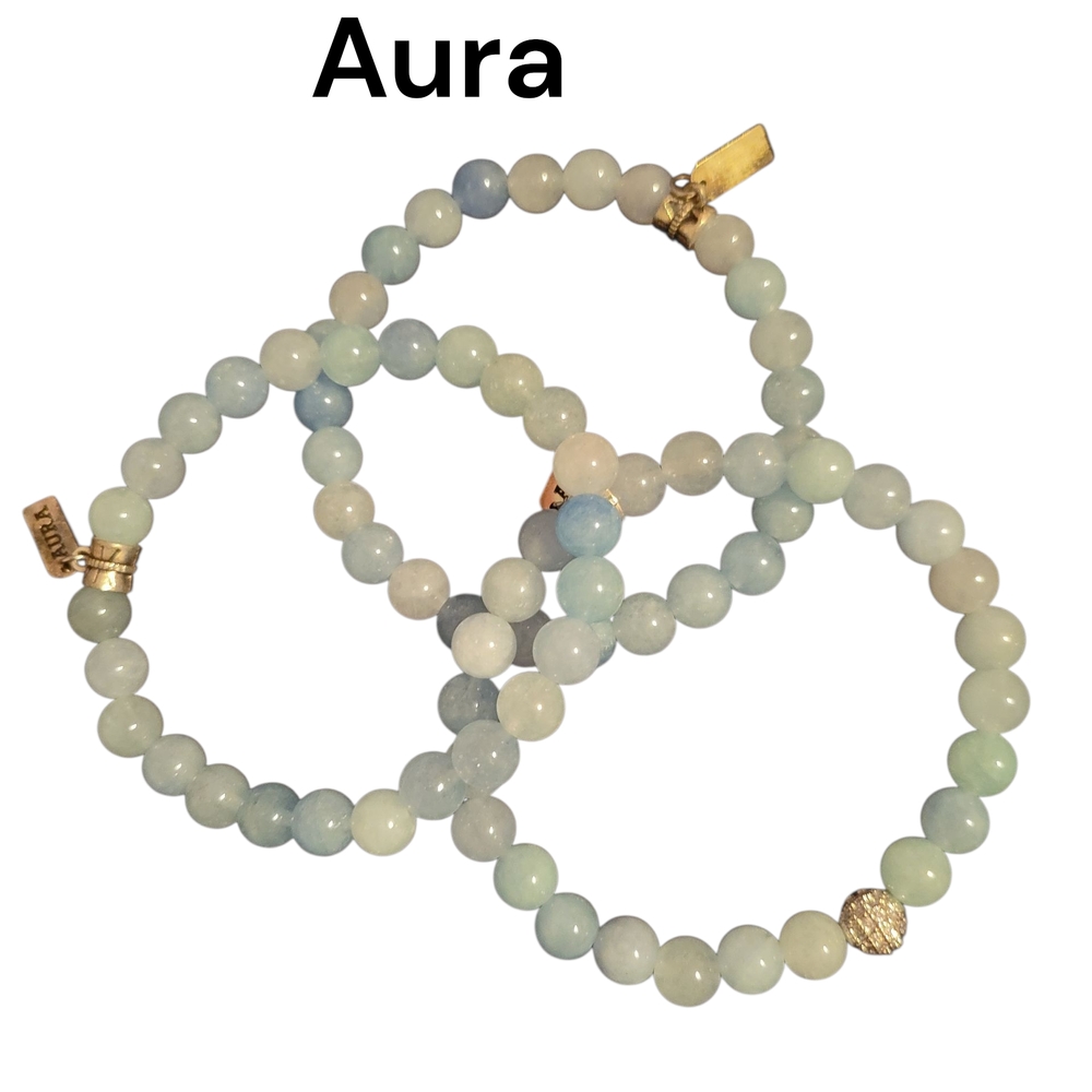 NWT Aura Soft Blue Natural Stone Beaded Bracelets Set